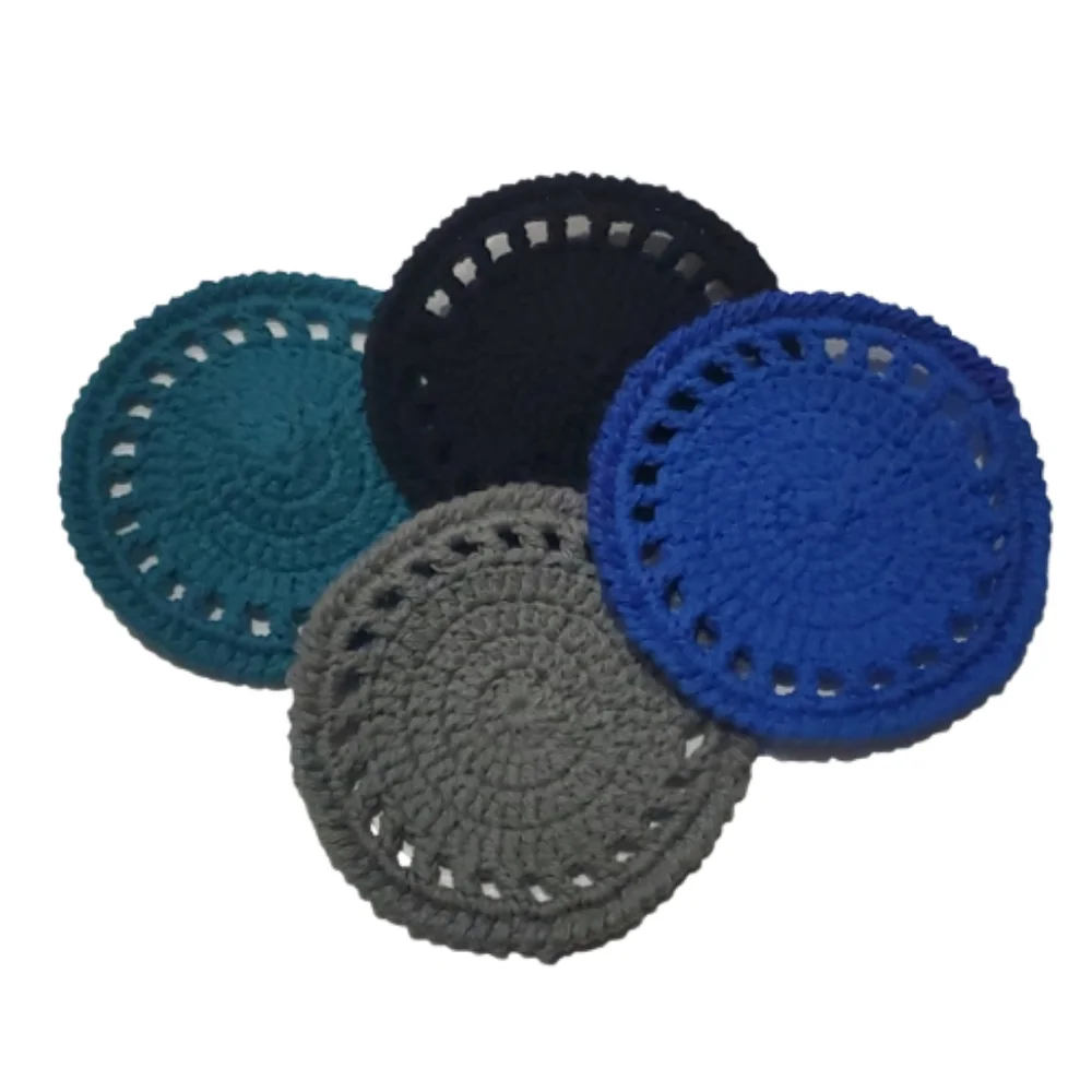 Ecofriendly Cotton Round Coaster Set of 4-Handmade Crocheted- Mixed Dark Colors